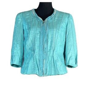 Katherine NY Peacoat XL Shimmer Blue Stitch Raw Edge Zip Lined 3/4 Sl Jacket